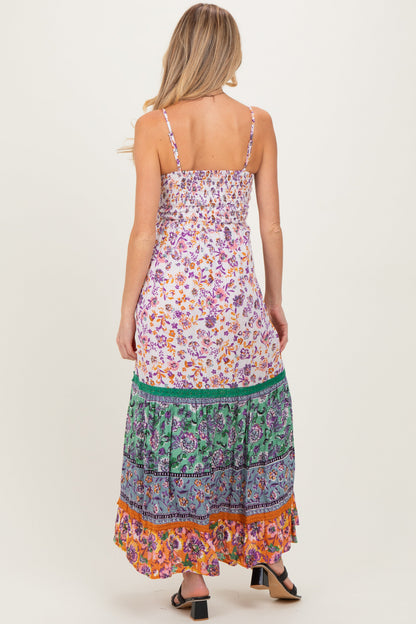 Multicolor Colorblock Floral Twist Front Cutout Maternity Maxi Dress