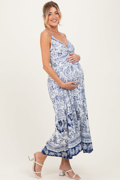 Ivory Floral Twisted Front Maternity Maxi Dress