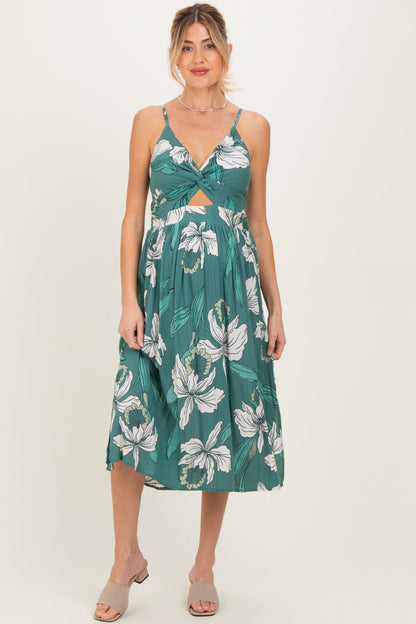 Jade Floral Twisted Front Cutout Maternity Midi Dress