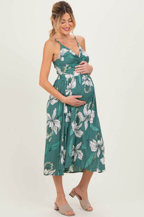 Jade Floral Twisted Front Cutout Maternity Midi Dress