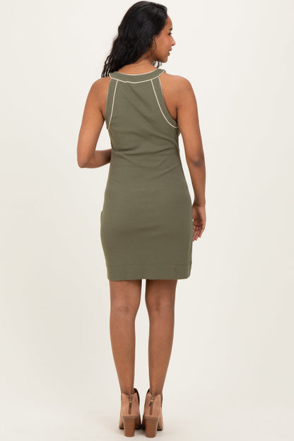 Olive Ribbed Sleeveless Maternity Mini Dress