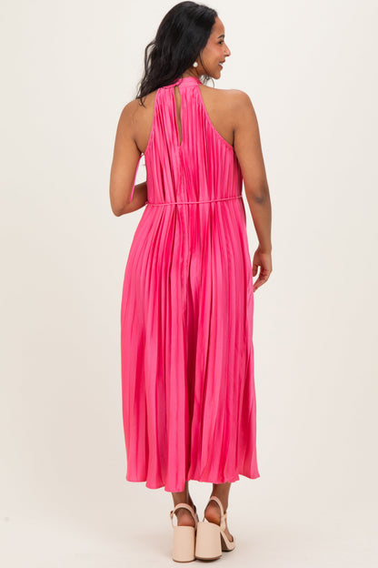 Fuchsia Pleated Maternity Halter Dress