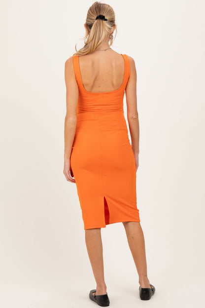 Orange Square Neck Maternity Tank Dress