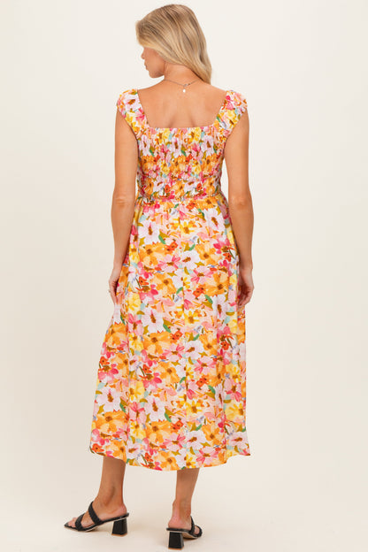 Pink Floral Smocked Sleeveless Maternity Maxi Dress