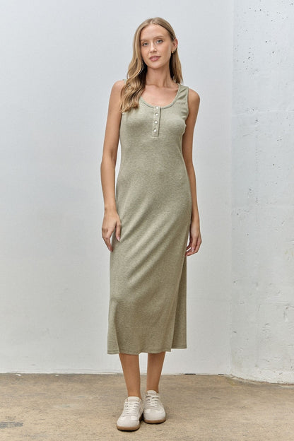 Sage Ribbed Knit Maternity Midi Tank Dress