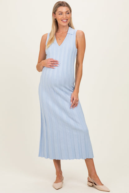 Sky Knit Collared Sleeveless Maternity Maxi Dress
