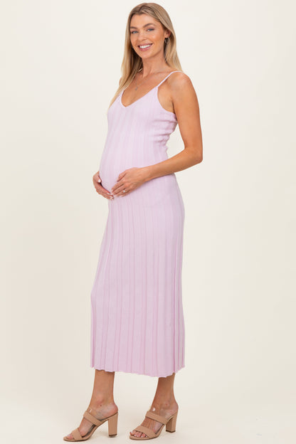 Light Pink Rib Knit Sleeveless Maternity Maxi Dress