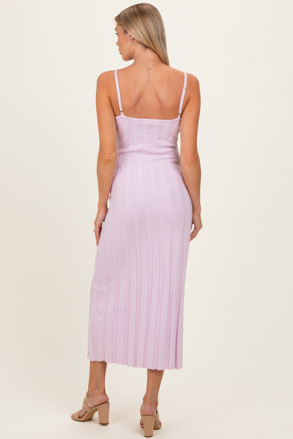 Light Pink Rib Knit Sleeveless Maternity Maxi Dress