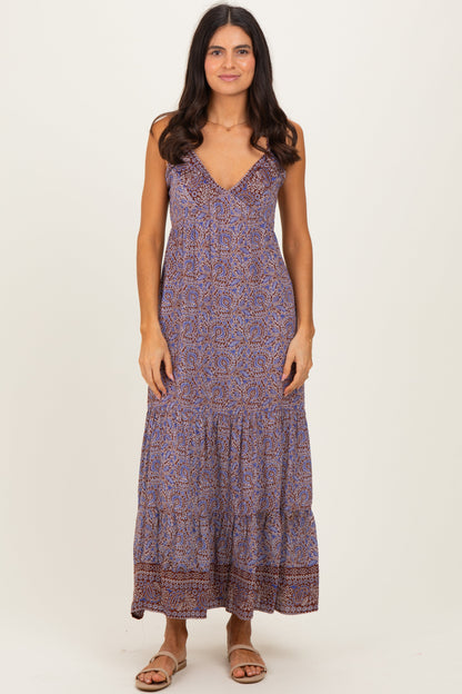 Brown Paisley Halter Maternity Maxi Dress