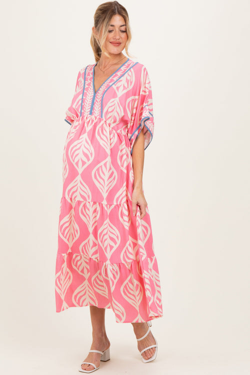 Pink Printed Dolman Sleeve Maternity Maxi Dress