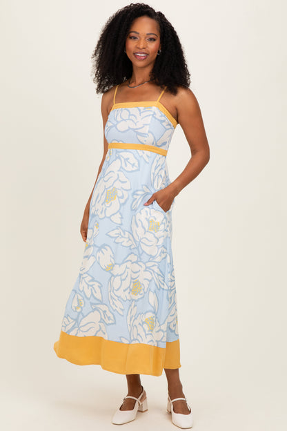 Light Blue Floral Sleeveless Flowy Maternity Maxi Dress
