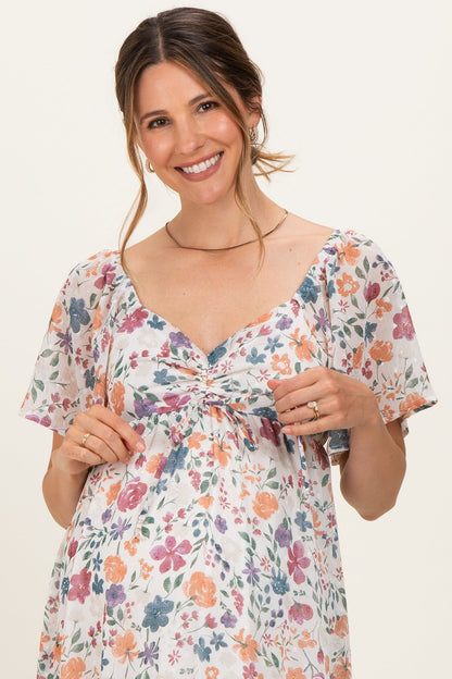 Ivory Floral Short Sleeve Maternity Maxi Dress