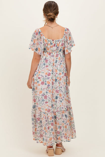 Ivory Floral Short Sleeve Maternity Maxi Dress