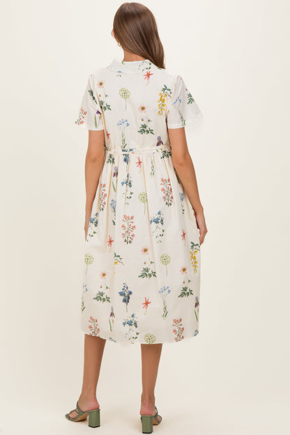 Ivory Floral Button Down Maternity Midi Dress