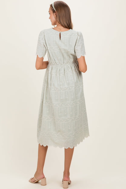 Light Olive Embroidered Floral Maternity Midi Dress