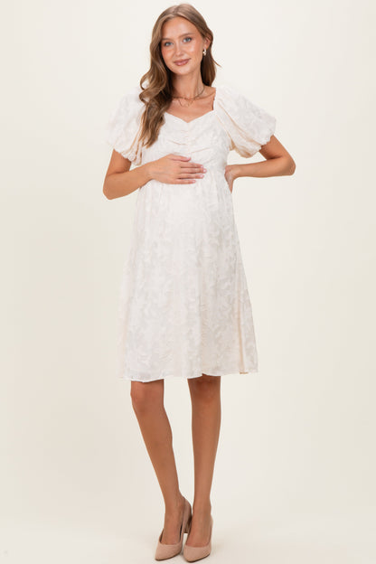 Ivory Textured Sweetheart Neck Maternity Dress