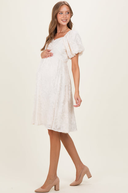 Ivory Textured Sweetheart Neck Maternity Dress