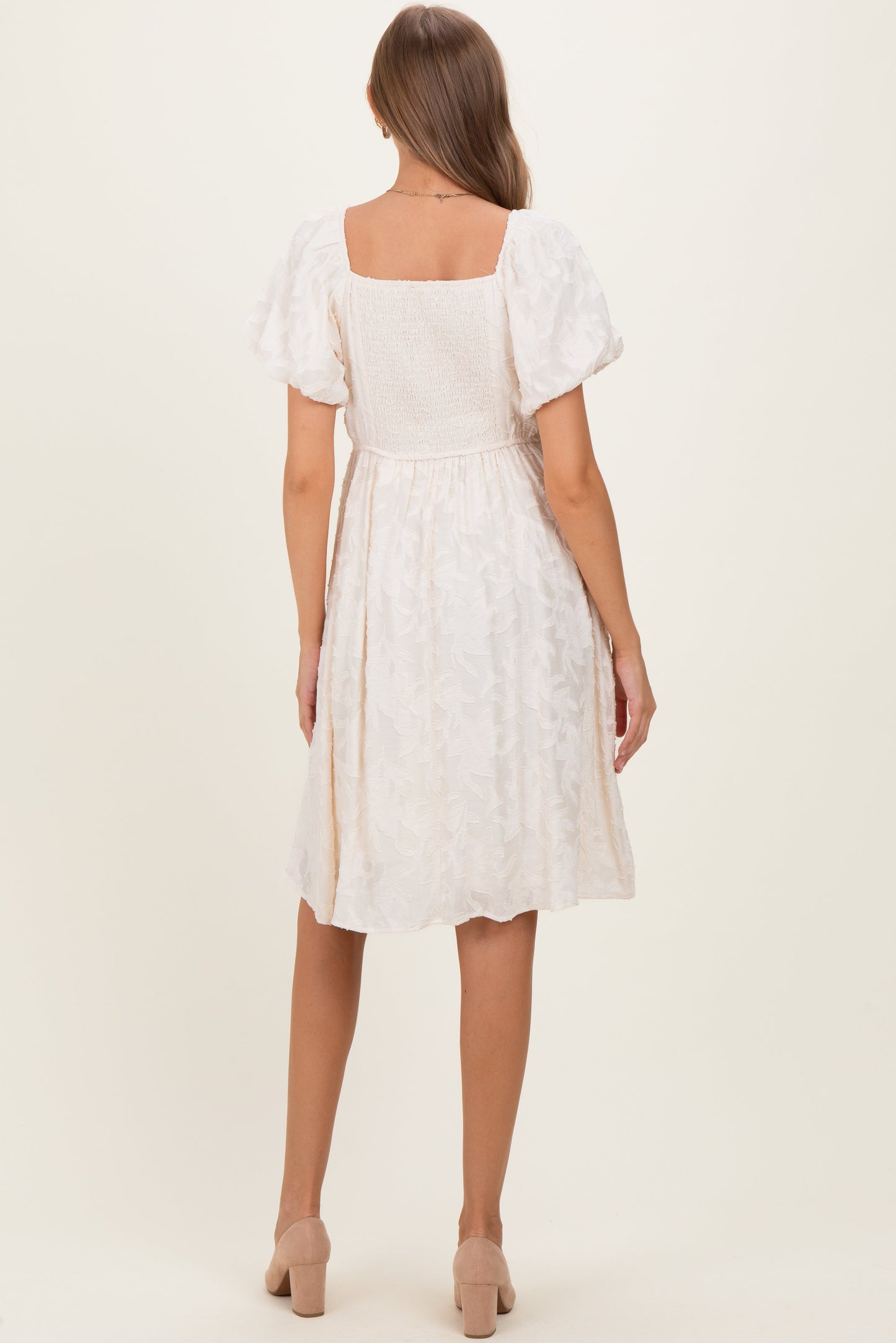 Ivory Textured Sweetheart Neck Maternity Dress