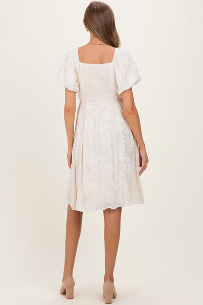 Ivory Textured Sweetheart Neck Maternity Dress
