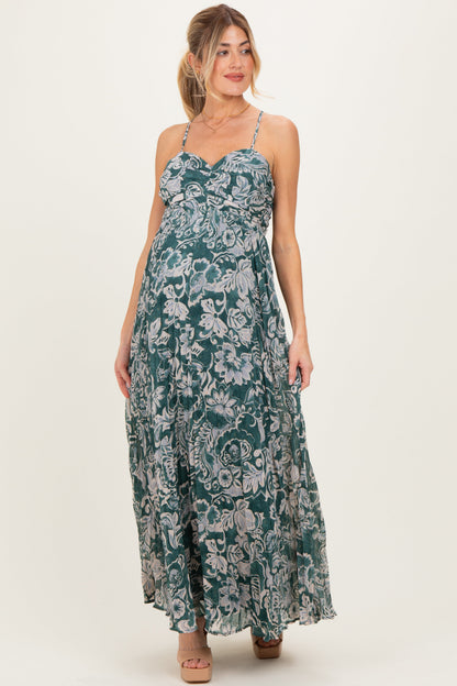 Teal Floral Sleeveless Maternity Maxi Dress