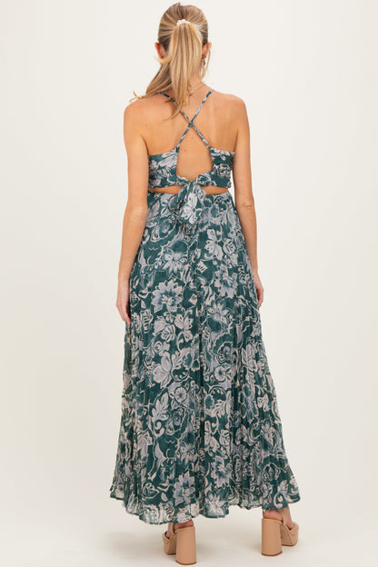 Teal Floral Sleeveless Maternity Maxi Dress