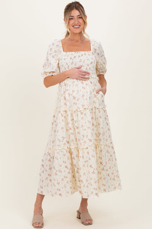 Ivory Rose Floral Smocked Maternity Maxi Dress