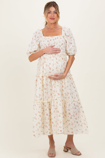 Ivory Rose Floral Smocked Maternity Maxi Dress