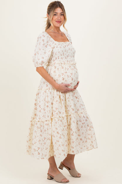 Ivory Rose Floral Smocked Maternity Maxi Dress