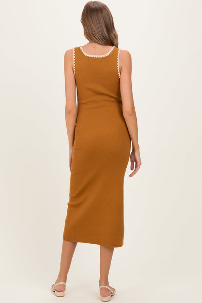 Mustard Contrast Stitch Detail Ribbed Maternity Sweater Dress