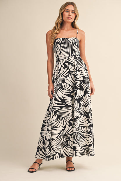 Black Printed Linen A-Line Maternity Midi Dress