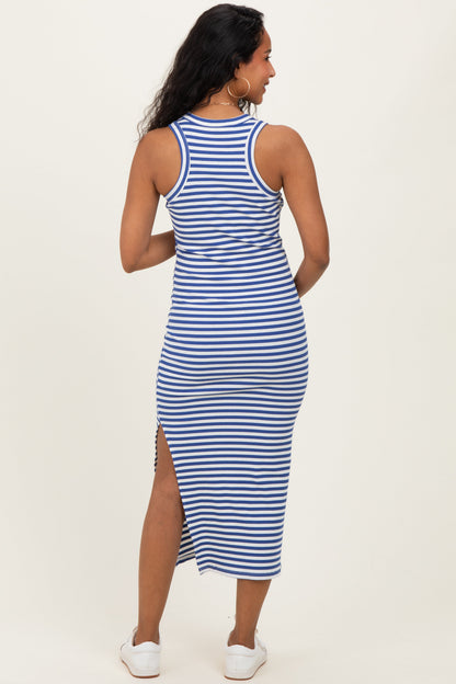 Blue Striped Side Slit Maternity Tank Dress