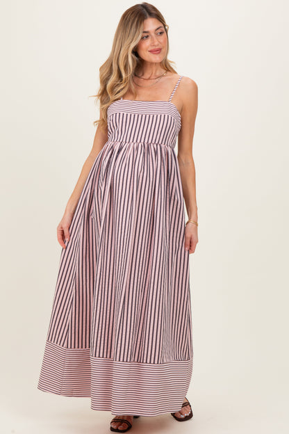 Mauve Mixed Stripe Sleeveless Maternity Maxi Dress