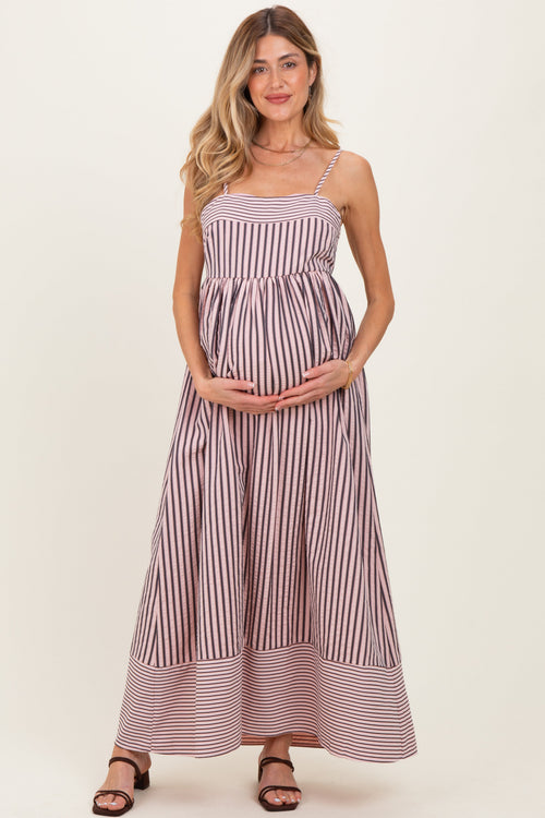 Mauve Mixed Stripe Sleeveless Maternity Maxi Dress