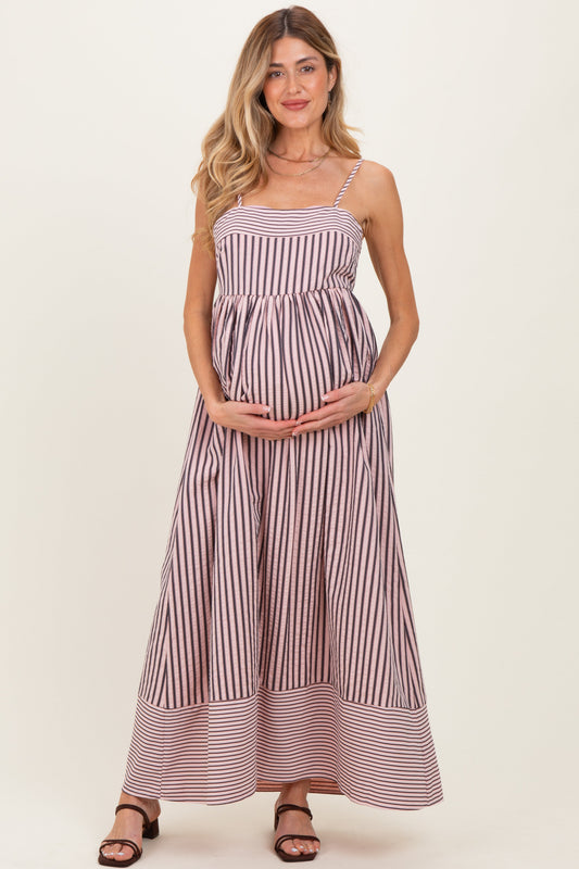 Mauve Mixed Stripe Sleeveless Maternity Maxi Dress