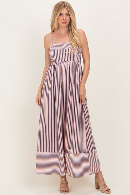 Mauve Mixed Stripe Sleeveless Maternity Maxi Dress