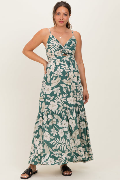 Sage V-Neck Twist Front Cut Out Maternity Maxi Dress