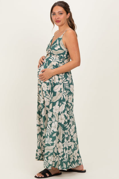 Sage V-Neck Twist Front Cut Out Maternity Maxi Dress