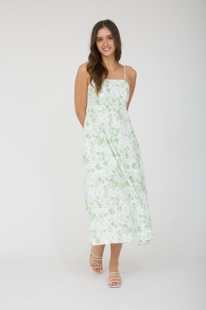 Light Green Floral Sleeveless Maternity Midi Dress