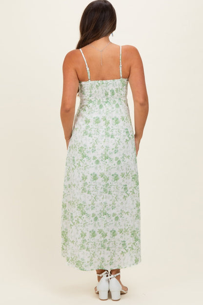 Light Green Floral Sleeveless Maternity Midi Dress