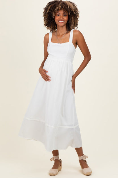 Ivory Linen Blend Sleeveless Maternity Midi Dress