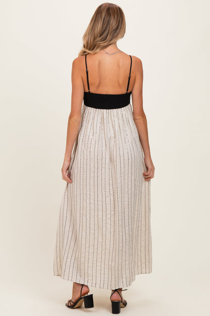 Black White Striped and Colorblock Maternity Maxi Dress