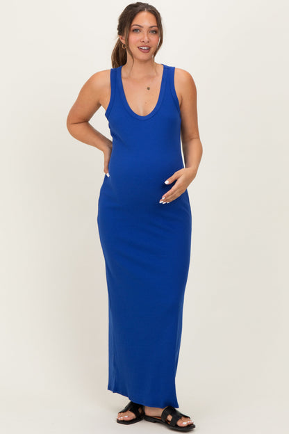 Royal Sleeveless Ribbed Maternity Maxi Dress