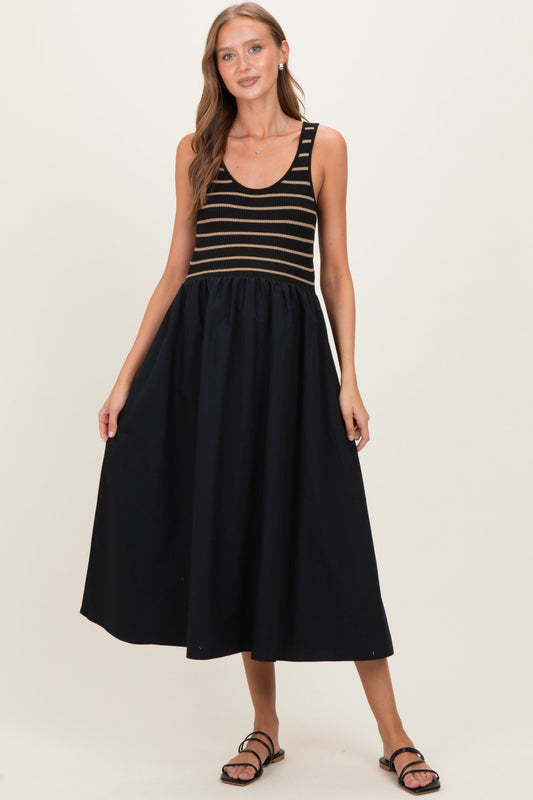 Black Striped Contrast Knit Sleeveless Maternity Maxi