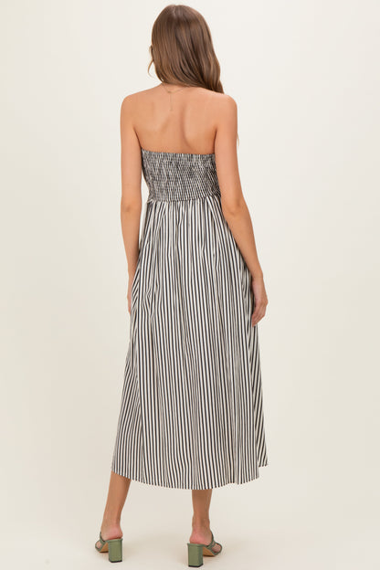 Off White Striped Strapless Maternity Maxi Dress