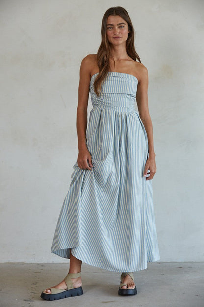 Light Blue Striped Strapless Maternity Maxi Dress