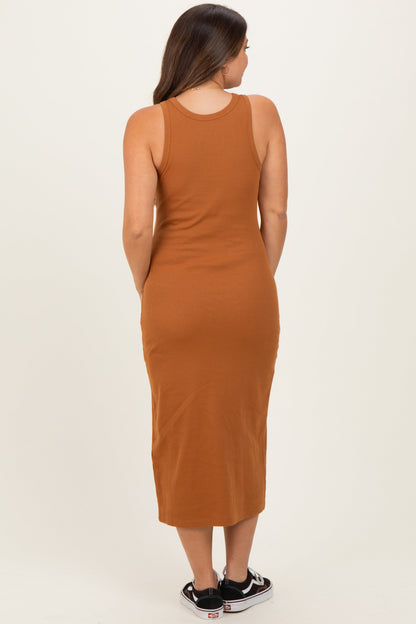 Cinnamon Ribbed Maternity Tank Midi Dress