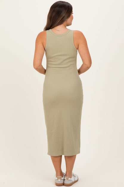Light Olive Ribbed Maternity Tank Midi Dress