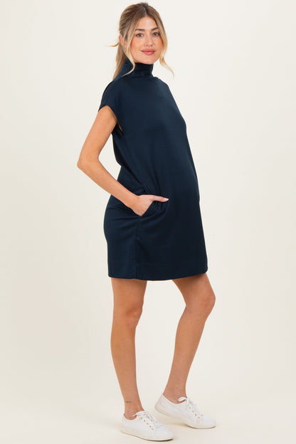 Navy Mock Neck Maternity Mini Dress