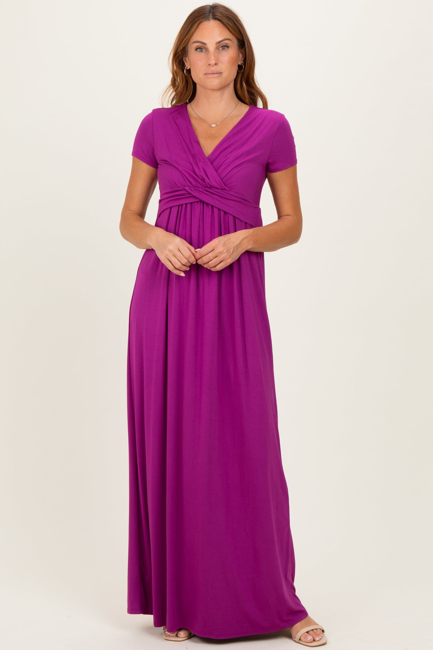 PinkBlush Magenta Draped Maternity/Nursing Maxi Dress