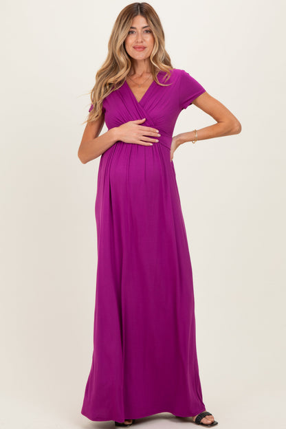 PinkBlush Magenta Draped Maternity/Nursing Maxi Dress